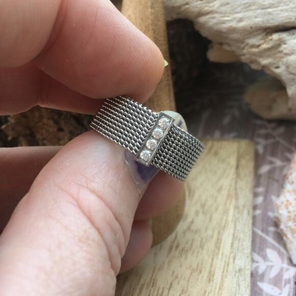 Stainless Steel Mesh CZ Ring Size 8 - Picture 6 of 6